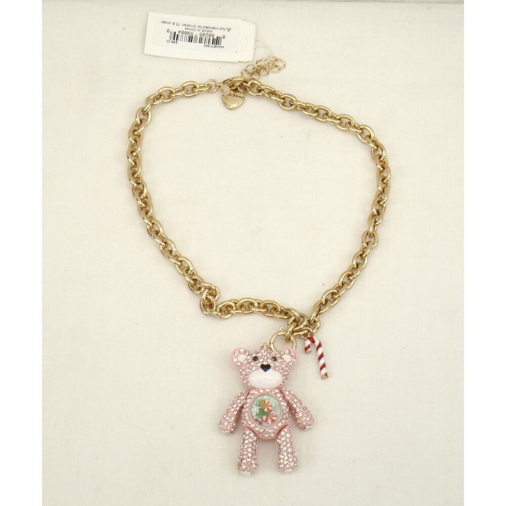 NEW Betsy Johnson Pave Holiday Bear Charm Necklace